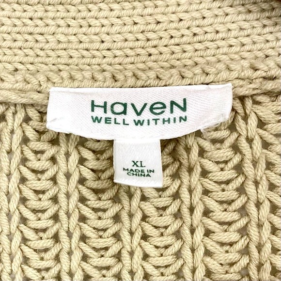Haven Womens XL Knit Cardigan Shaker Stitch Tan Chunky Button Sweater Soft Cozy - Picture 4 of 5